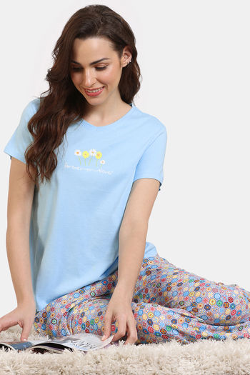 Buy Zivame Bloom Hive Woven Pyjama Set - Splish Splash